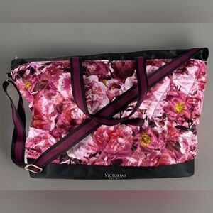 Victoria's XL Secret Floral Quilted Satin Weekender Tote Travel Bag